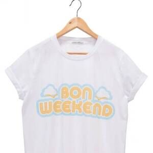 NEW EVER ELLIS bon weekend graphic t-shirt in white